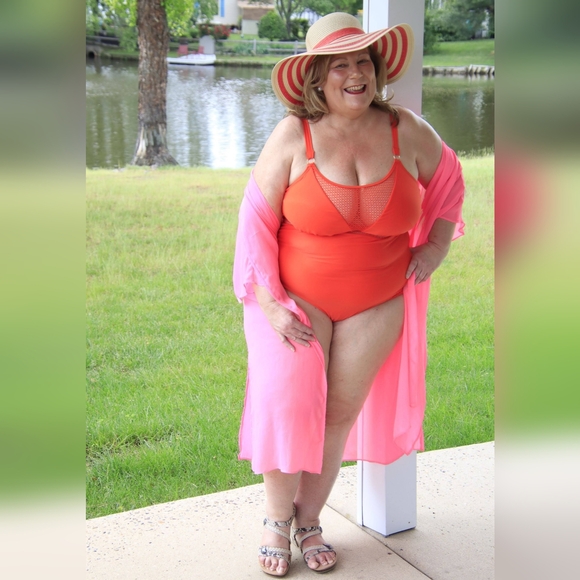 NEW NWT AdoreMe Plus Size Fiesta Orange Cloralin Contour One Piece Bathing Suit - Picture 1 of 7